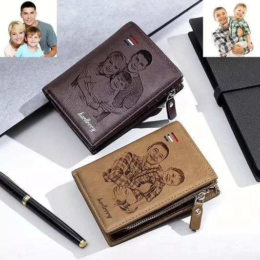 👔 Timeless Touch – Custom Photo Text Engraved Men’s Wallet | Personalized PU Leather Bi-Fold